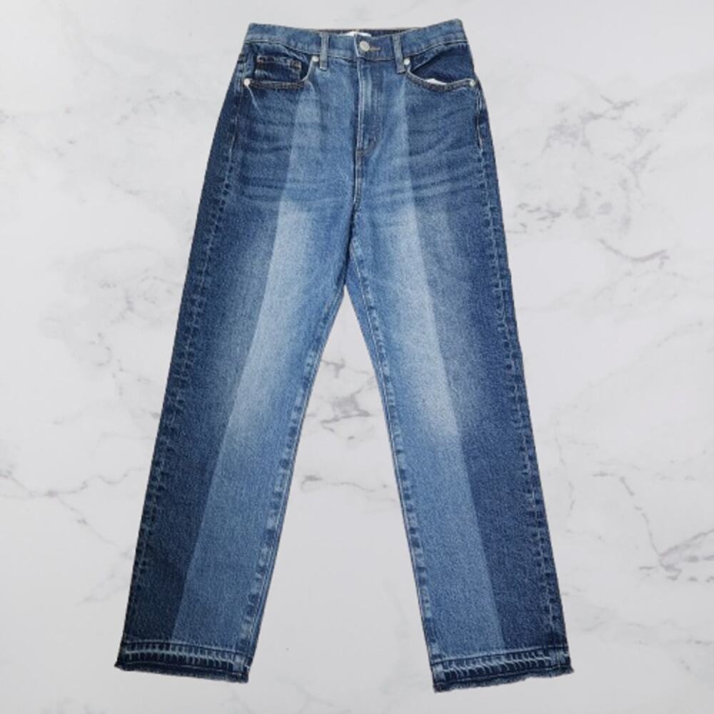 LOFT "The Straight" Size 26/2 Two Tone Blue Distressed hem